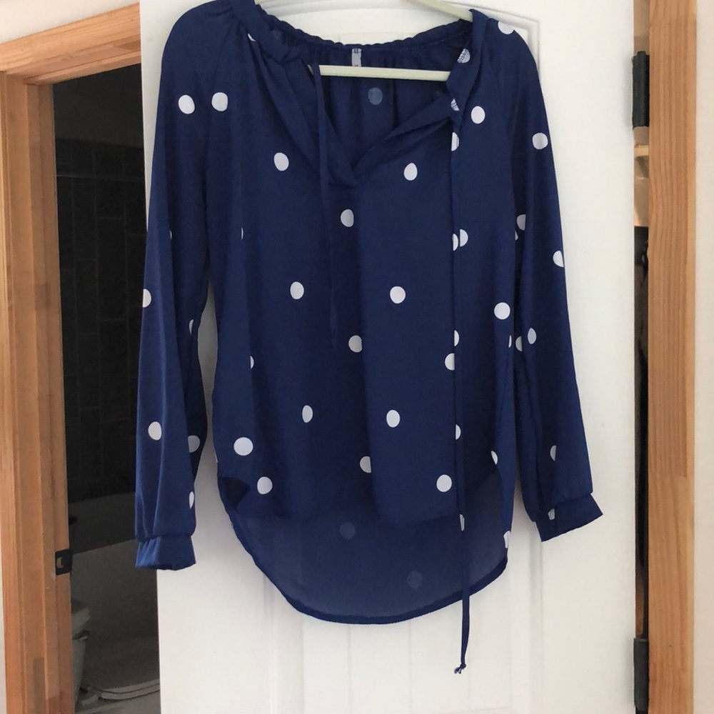 Navy polka dot blouse